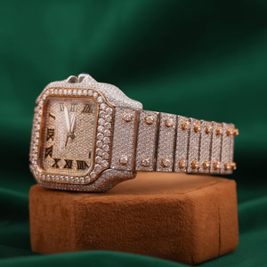 นาฬิกาหรูหราประดับเพชรโมอิสซาไนต์ทรงเหลี่ยม สายสแตนเลส หน้าปัดโรมัน สีโรสโกลด์ กระจกแซฟไฟร์ - Product Image 5