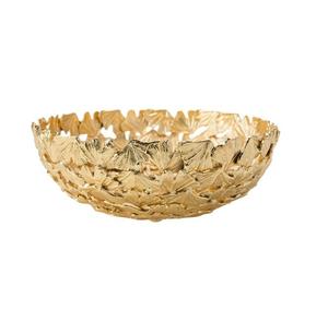 Bol à chocolat décoratif en aluminium avec feuille de ginkgo et finition plaquée or Bol décoratif pour chocolat/dattes au prix de gros - Product Image 1