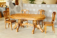 Table à manger ovale en teck sculpté à la main, design antique européen traditionnel pour la maison, la cuisine, les meubles, usine OEM ODM