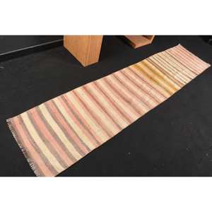 Modern Beige <b>Pink</b> <b>Wool</b> Rug 1.9 X 8.7 ft Flat Weave Turkish Patchwork Design for Living Room Decorations with Latex Backing - Product Image 2