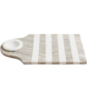 Plateau de service moderne en marbre et en pierre naturelle bicolore Plateau de cuisine élégant pour les collations, les repas et les réceptions - Product Image 2