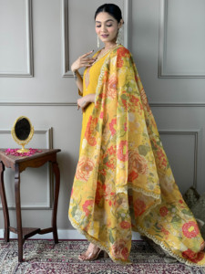 Meilleur prix sur Pure Chanderi à la mode et exclusive Tenues de fête indiennes et pakistanaises pour femmes et filles Kurti Dupatta Costumes pour les fêtes - Product Image 4