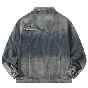 2025 printemps nouveau hommes rétro haute rue Hip Hop Style épissage Denim veste mode américaine avant Logo veste - Product Image 3