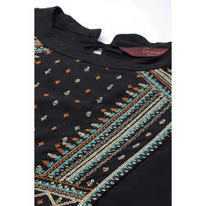 Haut en coton à manches longues pour femme avec broderie et dentelle, taille unique, motif floral, col asymétrique, disponible en noir et tailles XS - Product Image 4