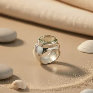 แหวนเงินแท้ 925 ประดับพลอยสีเขียว แอมะทิสต์ ทรงมรกต ประดับเพชร โทแพซ มอร์แกไนต์ ชุบทอง เครื่องประดับชั้นดี - Product Image 3