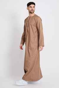 Automne Collection Hommes Omani Robe Couleur Unie À Manches Longues Brodé Cou Gros Spike Made Polyester Nouveau Musulman Traditionnel - Product Image 6
