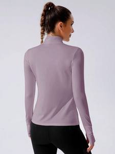 Lavande femmes demi fermeture éclair haut d'entraînement à manches longues Yoga pull séchage rapide Stretch vêtements de sport course entraînement Fitness vêtements - Product Image 2