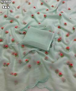 ผ้าซารีผ้าไหมจอร์เจียต์แท้แบบดั้งเดิมของอินเดียสำหรับผู้หญิง ดีไซน์ล่าสุด พร้อมงานปักลายบุตติทั่วผืน มีสินค้าในสต็อก - Product Image 4