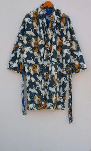 Hecho a mano indio Reversible Kantha Robe tejido bloque estampado chaqueta de invierno cinturón de corbata multicolor estilo Kimono japonés algodón suave - Product Image 5