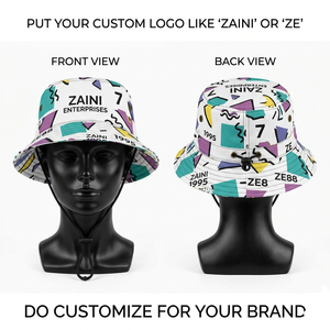 220 GSM Premium Polyester Twill Printed Summer Casual Bucket <b>Hat</b> Custom Logo Sublimation Blue Pattern Outdoor Sun <b>Cap</b> - Product Image 1