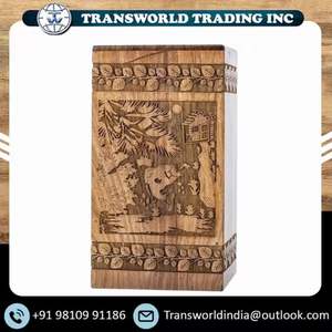 Premium Handcrafted Eco-Friendly <b>Wooden</b> Urn <b>Box</b> Brass Inlay for Pet Ashes Elegant Classic Rectangle Memorial Keepsake Durable - Product Image 2