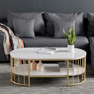 Contemporary Two-Tiered Sofa Table with Stone Top and Bronze <b>Frame</b> Living Room Furniture-TT68187 - Product Image 2