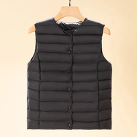 Chaleco Acolchado de Algodón para Mujer, Casual, Ligero, de Lana, con Cierre de Doble Botonadura, Sin Mangas, con Cuello Alto, para Invierno
