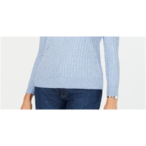 Maglione da donna Karen Scott vintage in maglia a trecce blu con scollo rotondo, soffice, traspirante, caldo, a righe traforate per l'autunno, disponibile anche taglia Petite - Product Image 3