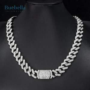 Hot Sale High Quality 925 <b>Silver</b> 14K White Gold Plated 12mm Initial Letter Iced Prong Cuban Chain <b>Necklace</b> for <b>Men</b> Moissanite - Product Image 4