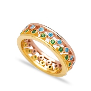 <b>Emerald</b> and Aquamarine Two Band <b>Rings</b> Together with Color Stones Wholesale Turkish 925 Sterling <b>Silver</b> Jewelry - Product Image 1