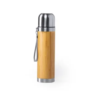 Thermos Atella personnalisés en acier inoxydable, gadgets en bambou et en acier - Product Image 1