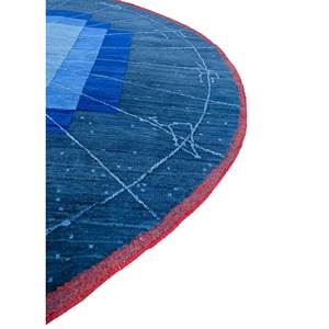 Alfombra de Lana Anudada a Mano Brahmaand Azul, Modelo AKWL-7166, Patrón Geométrico para Uso Doméstico, para Sala de Estar y Dormitorio - Product Image 4