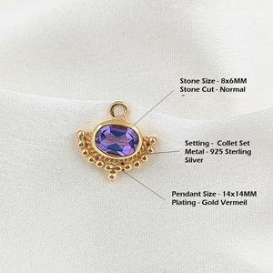 Pendentif Collet Tanzanite avec Plaqué Rhodium 8x6mm Forme Ovale Pierre Normale 18KGold Vermeil Sterling Silver Birthstone Charm - Product Image 4