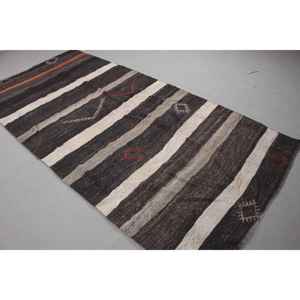 Tapis vintage 4,5x9,1 pieds, grand tapis turc, tapis floral brun et blanc - Product Image 2