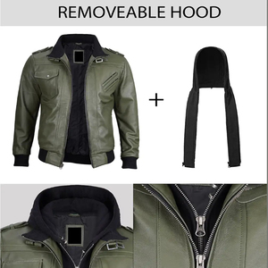 Chaqueta de Cuero Vacuno de Color Sólido para Hombre, Diseño Personalizado, Cuello Alto, Impermeable, Reversible, Estilo Urbano para Invierno, Venta al Por Mayor - Product Image 6