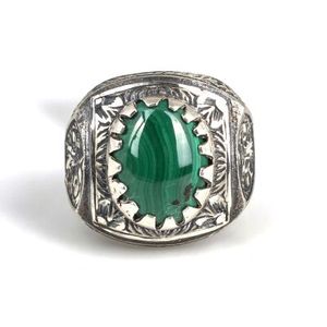 Bague pour homme en argent sterling 925 avec pierre ovale en malachite, design style stylo, pour un usage quotidien - Product Image 3
