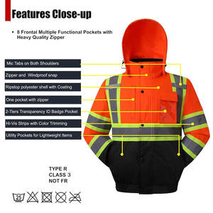 Servicio OEM Diseño único Chaqueta de seguridad de color sólido Cremallera frontal de alta visibilidad Estilo Precio barato Chaqueta de seguridad de alta visibilidad - Product Image 3