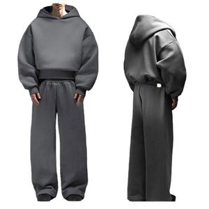 Sudadera con capucha deportiva informal de invierno para hombre, personalizada, bordada, extragrande, con cremallera, 100% algodón, forro polar, 500 g/m², transpirable, de dos piezas - Product Image 1