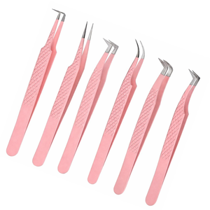 Ensemble de 6 pinces à cils professionnelles pour extensions de cils, kit d'extension de cils, isolation de volume, pinces courbées en forme de L, pinces de précision - Product Image 1