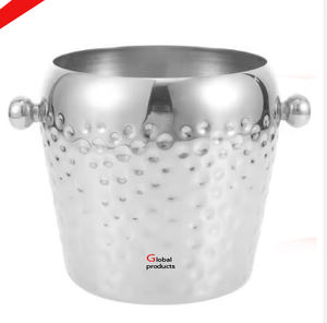 Seau à glace de refroidisseur de vin d'acier inoxydable en métal de finition argentée d'aspect moderne pour le restaurant et le bar d'hôtel - Product Image 4