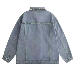 Veste en jean zippée de haute qualité pour homme 100% coton délavé vintage avec col montant et étiquette brodée Style hivernal - Product Image 4