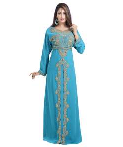 Georgette turquoise brodée zari travail caftans islamiques - Product Image 1