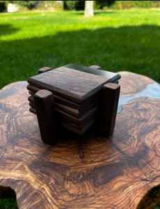 Eco-Friendly Walnuts Decorative Wood Coasters Set 4-Piece <b>Coffee</b> Cup Mats & <b>Pads</b> for Home & Hotel Use - Product Image 2