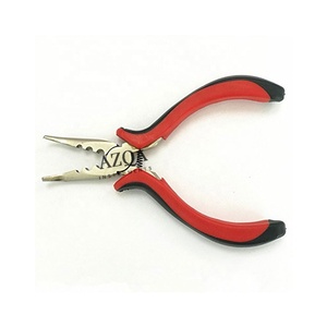 Pince à extensions de cheveux en acier inoxydable avec poignée en silicone rouge, outil pour micro-anneaux et perles, pour salon et installation à domicile - Product Image 1