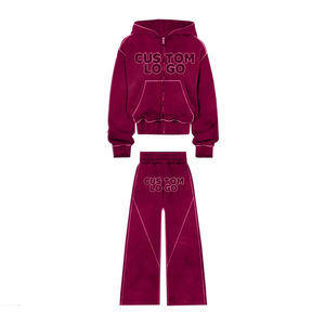 Diseño personalizado Zip up Rhinestone Chándales Ropa deportiva de alta calidad Unisex Chándales 2 piezas Jogger Sets ácido lavado Boxy Fit - Product Image 6