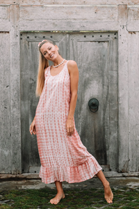 Vestido Maxi Bohemio con Estampado Floral Tie Dye, Nuevo Modelo 2023, Cuello en V, Sin Mangas, Cintura Elástica, Silueta en A, Viscosa/Algodón - Product Image 4