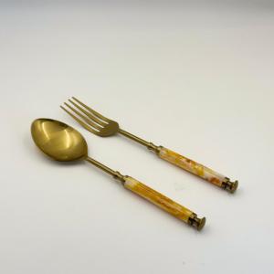 VENTES CHAUDES Serviteur à salade en acier inoxydable doré avec poignée en résine jaune pour un usage domestique et en restaurant - Product Image 3