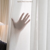 Voilage Jacquard Blanc Transparent Style Japonais pour Fenêtre, Rideau Occultant pour Balcon et Chambre à Coucher, Fixation par Crochets