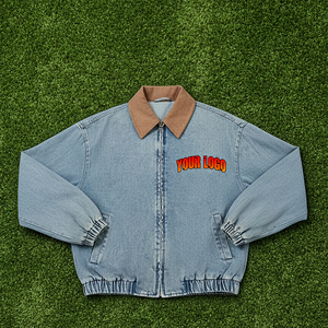 Haute qualité sur mesure coupe ample Style Hip Hop laine Varsity veste à capuche col Zip Rivet broderie imperméable coupe-vent - Product Image 3