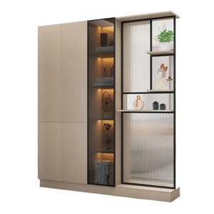 Mueble de Entrada de Madera Maciza, Separador de Sala de Estar, Mueble de Pasillo Moderno y Minimalista de Lujo con Puertas de Vidrio Acanalado - Product Image 5