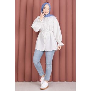 Túnica Blanca para Mujer con Cuello Bordado y Cintura Ajustable con Cordón, Popelina Floral de Rayón, Corte Holgado Informal para Fiestas, Talla XL - Product Image 4