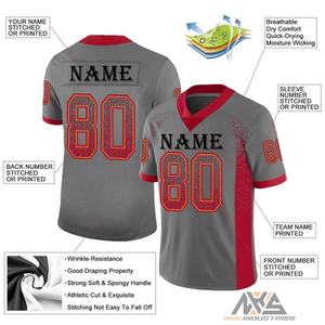 Maillot de football américain personnalisé gris rouge-orange en maille avec protection UV par transfert thermique 100% polyester unisexe adulte - Product Image 3