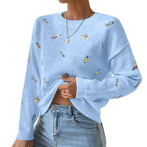 Suéter Bordado Tejido para Mujer al por Mayor, Logotipo Frontal, Diseño de Bordado Informal, Tela Suave, Ropa Cálida de Invierno - Product Image 1