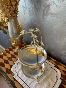 Luxury Gold Finished Two <b>Tier</b> Floral Design <b>Cake</b> Display Stand Ideal For Return Gifts Dry Fruits And Festive Gifting Setup - Product Image 3