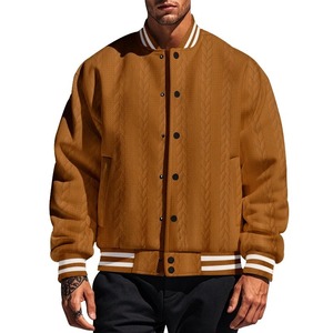 Veste universitaire de couleur unie de qualité supérieure pour hommes, uniforme de baseball ample à la mode, veste bombardier en toile imperméable et coupe-vent, veste décontractée - Product Image 1