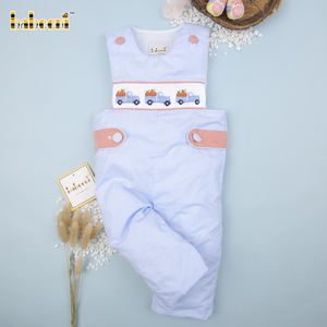 ODM Keli ours hiver coton smocké à la main Longalls barboteuse bébé garçons vêtements ensembles bouton fermeture imprimé tissu en gros BB2962 - Product Image 6