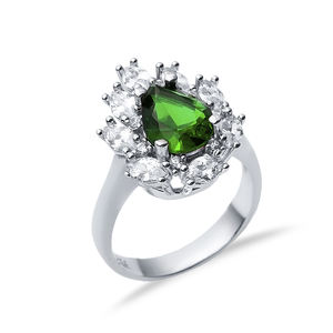 Émeraude CZ Pierre Poire Goutte Forme Argent Cluster Pierreux Anneau Fabriqué À La Main 925 Sterling Fine Jewellery Bijoux Faits À La Main - Product Image 3