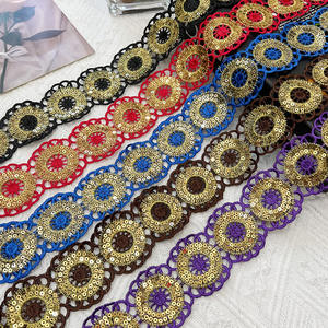 Stile etnico in pizzo solubile in acqua accessori di abbigliamento con 22 colori 4.5cm codice a barre con paillettes per stili di moda - Product Image 1