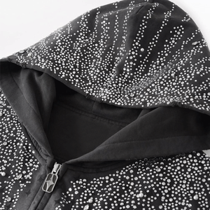 Galaxy Rhinestone cremallera Sudadera con capucha brillante noche estrellada Zip-Up negro algodón mezclado Sudadera con capucha básicos sudaderas Tops para Unisex - Product Image 3