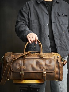 Handmade Custom Logo Genuine Leather Large Zipper Water Resistant Duffle Bag for Men Wholesale Reusable <b>Carry</b> Overnight Weekend - Product Image 2